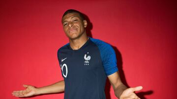 MOSCOW, RUSSIA - JUNE 11: Kylian Mbappe of France poses for a potrait at the team hotel during the official FIFA World Cup 2018 portrait session at on June 11, 2018 in Moscow, Russia. (Photo by Shaun Botterill - FIFA/FIFA via Getty Images)