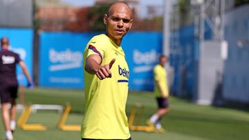 Martin Braithwaite, en un entrenamiento del Barça.