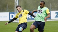 Lucas P&eacute;rez y Sidnei en imagen de archivo durante un entrenamiento del Deportivo.