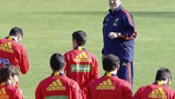 <b>TRABAJO DURO. </b>Del Bosque en un entrenamiento de la Selección en La Ciudad del fútbol de Las Rozas.