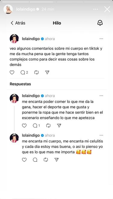 Lola ?ndigo estalla contra las cr¨ªticas por su f¨ªsico: ¡°Me da mucha pena¡±