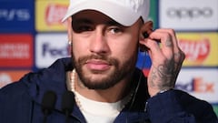 Paris Saint-Germain's Brazilian forward Neymar attends a press conference at the Parc des Princes stadium in Paris, on February 13, 2023 on the eve of the UEFA Champions League round of Last 16 First leg football match against FC Bayern Munich. (Photo by FRANCK FIFE / AFP) (Photo by FRANCK FIFE/AFP via Getty Images)