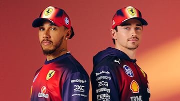 Leclerc y Hamilton con la nueva equipación de Ferrari para el GP de China de F1.