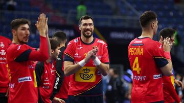 IHF Handball World Championship - Preliminary Round - Spain v Montenegro - Tauron Arena, Krakow, Poland - January 12, 2023 Spain's Geodon Guardiola celebrate after the match REUTERS/Kacper Pempel