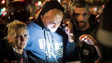 Joey Gibson, leader of the right wing Patriot Prayer group, arrives at the scene of a shooting amid weekend street clashes between supporters of President Donald Trump and counter-demonstrators in Portland, Oregon, U.S. August 29, 2020. Picture taken Augu