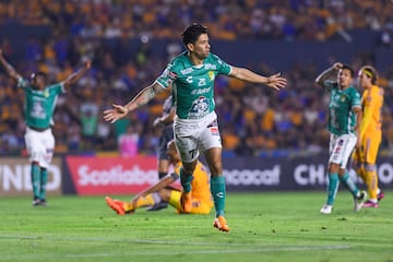 Víctor Dávila celebra el primer gol de León en las Semifinales de Ida de la Concachampions 2023