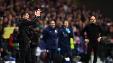 MADRID, SPAIN - APRIL 13: Atletico Madrid Manager, Diego Simeone reacts after the UEFA Champions League Quarter Final Leg Two match between Atletico Madrid and Manchester City at Wanda Metropolitano on April 13, 2022 in Madrid, Spain. (Photo by David Ramos/Getty Images)