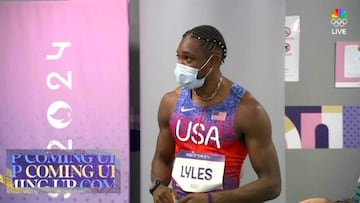 Noah Lyles, con mascarilla antes de competir.