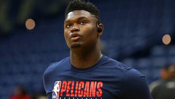 NEW ORLEANS, LOUISIANA - JANUARY 26: Zion Williamson #1 of the New Orleans Pelicans warms up before a game against the Boston Celtics at the Smoothie King Center on January 26, 2020 in New Orleans, Louisiana. NOTE TO USER: User expressly acknowledges and agrees that, by downloading and or using this Photograph, user is consenting to the terms and conditions of the Getty Images License Agreement.   Jonathan Bachman/Getty Images/AFP
 == FOR NEWSPAPERS, INTERNET, TELCOS &amp; TELEVISION USE ONLY ==