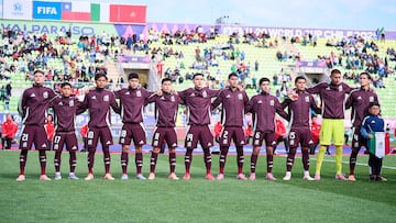 Players of Mexico during FIFA U-20 Mens World Cup Chile 2025 match between Mexico (Mexican National Team) and Morocco as part Group-C at Elias Figueroa Brander Stadium, on October 04, 2025 in Valparaiso, Chile.