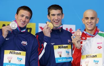 Lochte, Phelps y Cseh.