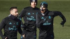 Carvajal, Theo y Sergio Ramos, en el entrenamiento de este viernes.