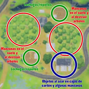 Mapa con las ubicaciones de objetos para buscar en El huerto