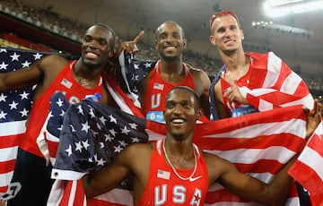 LaShawn Merritt, left, with the 4x100 that won gold in Beijing 2008. 