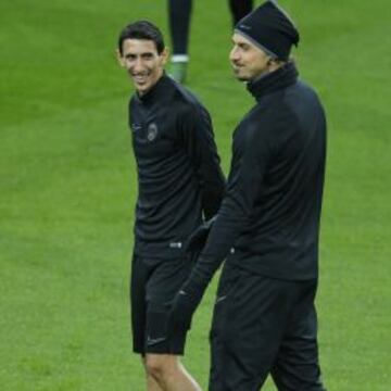 Di Mar&iacute;a e Ibrahimovic, durante el entrenamiento del PSG en el Santiago Bernab&eacute;u.