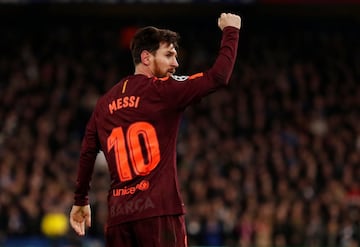 Lionel Messi celebrates after scoring.