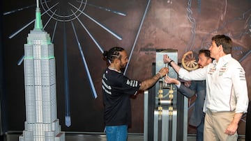 The Formula 1 driver arrived in New York for a PR event ahead of the first F1 season on American soil and raced his Mercedes through the city's streets.