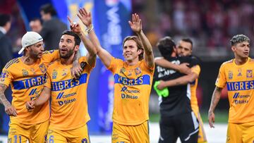 <br><br>

Nicolas Lopez, Juan Pablo Vigon, Francisco Sebastian Cordova de Tigres durante el partido Guadalajara vs Tigres UANL, Correspondiente al partido de Vuelta de la Gran final del Torneo Clausura 2023 de la Liga BBVA MX, en el Estadio Akron, el 28 de Mayo de 2023.