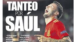 Portada del Mundo Deportivo del 13 de septiembre de 2018, en la que recogen el inter&eacute;s del Bar&ccedil;a en Sa&uacute;l &Ntilde;&iacute;guez.