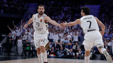 Campazzo y Llull, durante un partido de la presente Euroliga en el Movistar Arena.