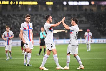 Celebración del segundo gol del Fútbol Club Barcelona. Saque de esquina botado por Pablo Torre y Eric García aprovechó la mala defensa del equipo japonés para marcar el segundo gol. Es su segundo tanto de la temporada.