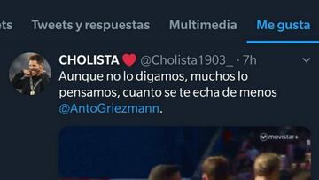 A Griezmann le gusta un tuit sobre si el Atleti le echa de menos y luego lo elimina