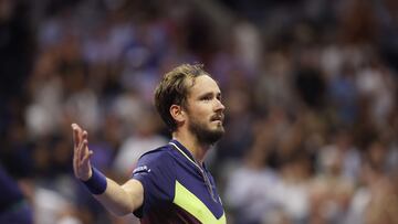 Daniil Medvedev of Russia celebrates after defeating Carlos Alcaraz of Spain