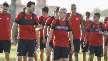 Rami con Nasri, en el entrenamiento previo al partido ante Las Palmas.