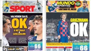 Portadas de los diarios Sport y Mundo Deportivo del d&iacute;a 2 de julio de 2019.