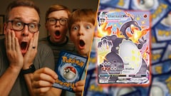 Un padre se graba abriendo un sobre Pokémon junto a sus hijos y termina con una carta de cientos de euros en la mano