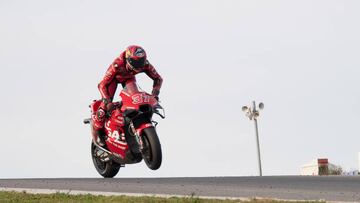 PORTIMAO, PORTUGAL - MARCH 12: Augusto Fernandez of Spain and GasGas Factory Racing Tech3 lifts the front wheel during the Portimao MotoGP Official Test at Portimao Circuit on March 12, 2023 in Portimao, Portugal. (Photo by Mirco Lazzari gp/Getty Images,)