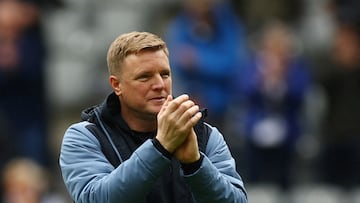 FILE PHOTO: Soccer Football - Premier League - Newcastle United v Southampton - St James' Park, Newcastle, Britain - April 30, 2023 Newcastle United manager Eddie Howe celebrates after the match Action Images via Reuters/Lee Smith EDITORIAL USE ONLY. No use with unauthorized audio, video, data, fixture lists, club/league logos or 'live' services. Online in-match use limited to 75 images, no video emulation. No use in betting, games or single club /league/player publications. Please contact your account representative for further details./File Photo