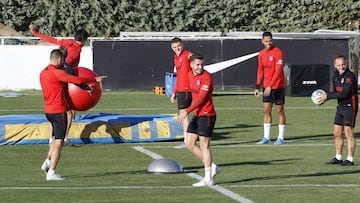 Saúl, en el entrenamiento del Atlético.
