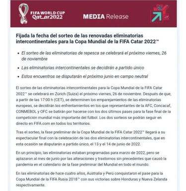 La repesca intercontinental, a partido único y por sorteo