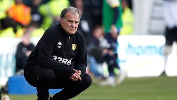 Soccer Football - Championship Play-Off Semi Final First Leg - Derby County v Leeds United - Pride Park, Derby, Britain - May 11, 2019   Leeds United manager Marcelo Bielsa           Action Images via Reuters/Craig Brough    EDITORIAL USE ONLY. No use with unauthorized audio, video, data, fixture lists, club/league logos or &quot;live&quot; services. Online in-match use limited to 75 images, no video emulation. No use in betting, games or single club/league/player publications.  Please contact your account representative for further details.