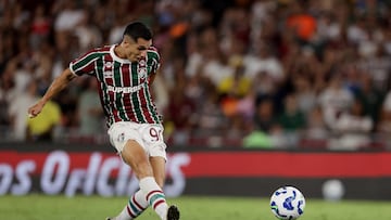 Soccer Football - Brasileiro Championship - Fluminense v Atletico Mineiro - Estadio Maracana, Rio de Janeiro, Brazil - October 4, 2025 Fluminense's Kevin Serna scores their second goal REUTERS/Ricardo Moraes