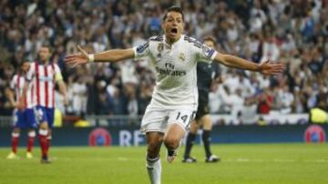 Con gol de Javier 'Chicharito' Hernández, el Real Madrid se impuso 1-0 al Atlético y avanzó a las semifinales de la Champions League, en duelo disputado en el estadio Santiago Bernabéu. El gol más importante del mexicano con la playera merengue, el 22 de abril de 2015.