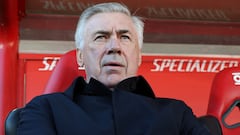 Carlo Ancelotti, entrenador del Real Madrid, en el banquillo de Son Moix.