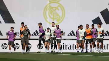 Los jugadores del Real Madrid, durante su último entrenamiento.