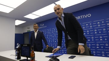 Deportivo de La Coruña. Rueda de prensa de Fernando Soriano y Álvaro García presidente del Deportivo