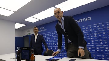 Deportivo de La Coruña. Rueda de prensa de Fernando Soriano y Álvaro García presidente del Deportivo