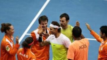 Nadal y Dodig, jaleados por sus compañeros.