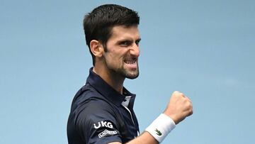 28 October 2020, Austria, Vienna: Serbian tennis player Novak Djokovic celebrates after defeating Croatia&#039;s Borna Coric during their men&#039;s singles round of 16 match at the Erste Bank Open ATP tennis tournament. Photo: Helmut Fohringer/APA/dpa
 28/10/2020 ONLY FOR USE IN SPAIN