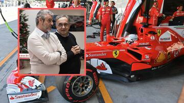 Maurizio Arrivabene, Sergio Marchionne y Vettel con el Ferrari.