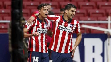 Marcos Llorente, con Su&aacute;rez, en el Majadahonda-Atl&eacute;tico que supone su partido n&uacute;mero 100 con la rojiblanca. 