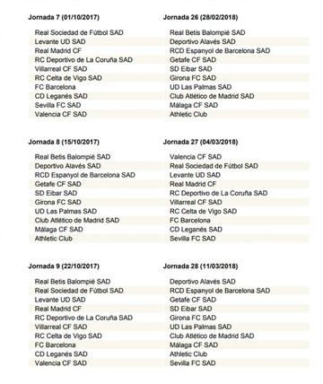 Así son las 38 jornadas de Liga de la temporada 2017-2018