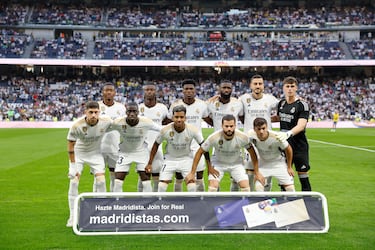 Arriba, de izquierda a derecha: David Alaba, Camavinga, Tchouameni, Rüdiger, Joselu y Kepa.
Abajo: Fede Valverde, Ferland Mendy, Rodrygo, Nacho y Brahim Díaz.