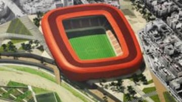 <b>FUTURO ESTADIO. </b>Maqueta del futuro estadio del Mallorca y su nueva ubicación dentro de la ciudad, en el barrio de Es Fortí.