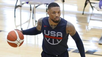 LAS VEGAS, NEVADA - JULY 06: Damian Lillard #6 of the 2021 USA Basketball Men's National Team practices at the Mendenhall Center at UNLV as the team gets ready for the Tokyo Olympics on July 6, 2021 in Las Vegas, Nevada. Ethan Miller/Getty Images/AFP
== FOR NEWSPAPERS, INTERNET, TELCOS & TELEVISION USE ONLY ==