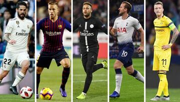 Isco Alarc&oacute;n, Arthur Melo, Neymar Junior, Harry Kane y Marco Reus.